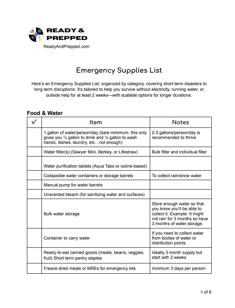 FREE- Digital Emergency Preparedness List